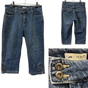 Lee Just Below the Waist Stretch Denim Cropped Button Cuff Blue Jeans Womens 8 M